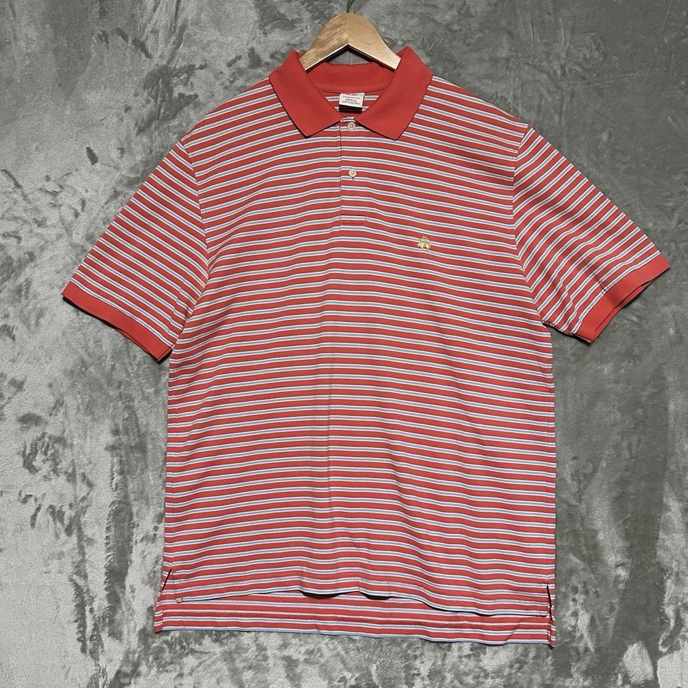 Vintage Brooks Brothers Performance Polo Mens L Coral Pink Striped Preppy Golf